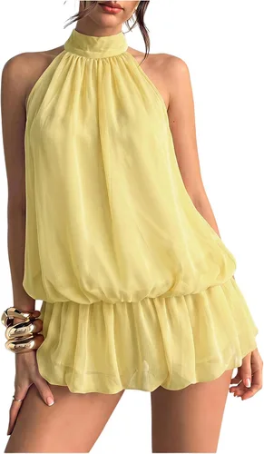 Vista 16 de Floerns Mini vestido sin mangas con volantes y dobladillo de burbujas para Café