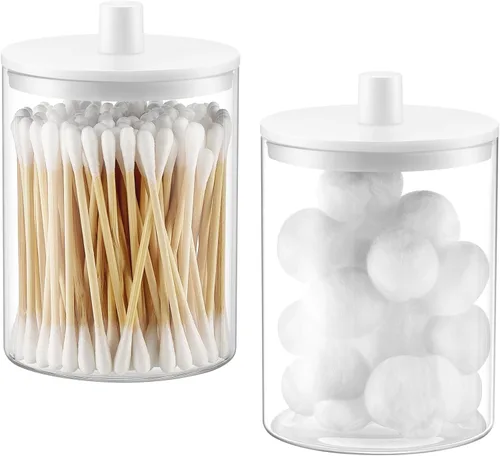 Vista 9 de TIPGO Dispensador de vidrio Qtip Holder – Tarro transparente de 10 onzas Crema