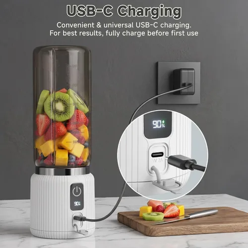 Vista 5 de COKUNST Portable Blender, Smoothie Blender with LED Display, 17 oz, White