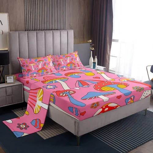 Vista 16 de Bonito juego de sábanas de flores para niñas y mujeres, sábanas coloridas de dibujos animados de flores funky de tamaño individual, bonito juego