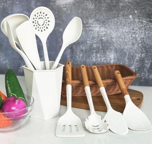 Vista 6 de Silicone Kitchen Utensils Set, 12 Pieces Kitchen Utensils Set, Anti-Stick Heat Resistant Wooden Handle Cooking Utensils with Dish Holder, Silicone