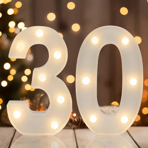 Vista 14 de Números Decorativos con Luces LED, Decoraciones de Cumpleaños número 13, Luces de Números LED Blanco Cálido, Letrero de Número de Marquesina