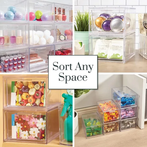 Vista 6 de STORi Audrey - Cajones organizadores apilables de plástico transparente Juego de 2 piezas Organiza cosméticos y suministros de belleza en un
