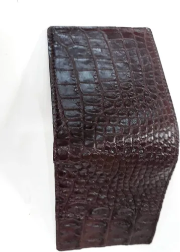 Vista 4 de Auténtico M piel de cocodrilo para hombre Bifold Backbone cuero marrón oscuro cartera