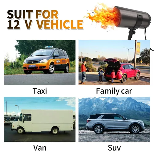 Vista 6 de Calentador de automóvil, descongelador portátil de 12 V 150 W, ventilador de calefacción o enfriamiento rápido 2 en 1, enchufe al encendedor