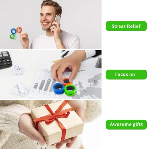 Vista 6 de Dermasy Juego de 3 piezas de anillos magnéticos para aliviar el estrés y la ansiedad, gran regalo para adolescentes, niños y adultos con TOC, TDAH