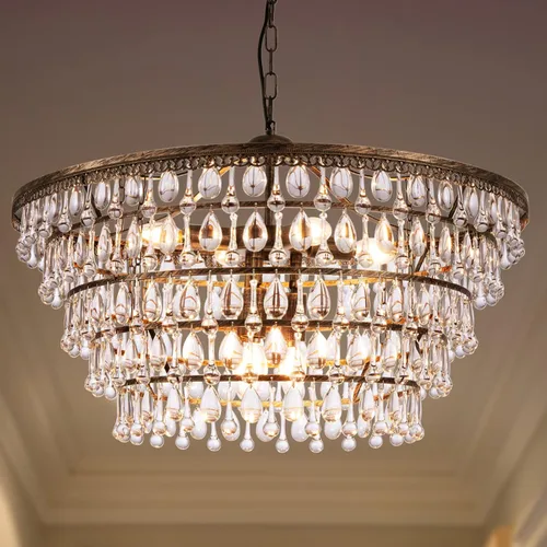 Vista 11 de Wellmet Candelabros de Cristal de 20 Pulgadas, 6 Luces 5 Niveles Luz de Cristal, Luces Colgantes de Techo Ajustables, Lámpara Colgante Moderna