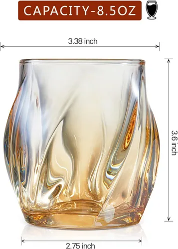 Vista 7 de Juego de 2 vasos de whisky, vasos de rocas, vasos de 8.5 OZ, vasos de cóctel de cristal creativos con diseño retorcido para bourbon, escocés