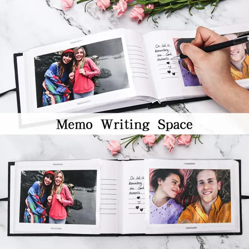 Vista 4 de Álbum de fotos Vienrose 10x15 cm con 50 bolsillos, cubierta de lino con áreas de notas, libro de fotos mini, libro de fotos con inserción para boda
