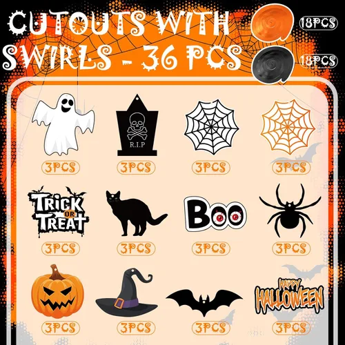 Vista 4 de Lincia 72 piezas de decoración de remolinos colgantes de Halloween, araña, fantasma, calabaza, decoración de techo, decoración de remolinos