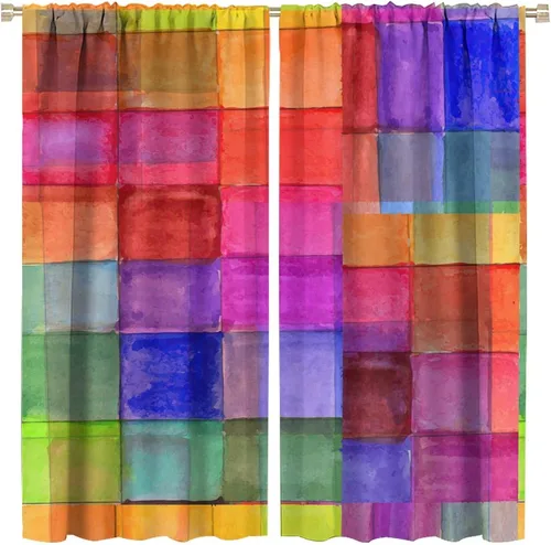 Vista 9 de Cortinas opacas abstractas de arco iris, pintura de color arcoíris con gotas, diseño gráfico creativo con bolsillo para barra, para sala de estar