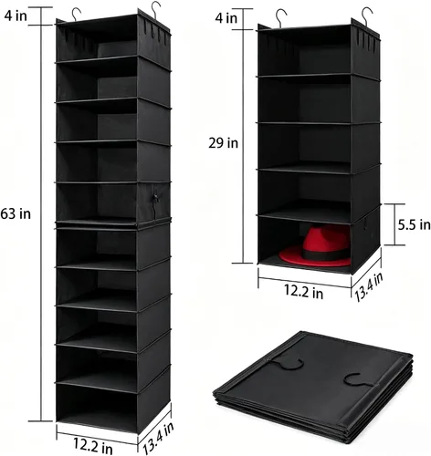 Vista 2 de LADYBRO Oxford Cloth Hat Rack for Closet, 10-Shelf Organizer for Fedora, Sunhat, Cowboy, Baseball Cap, 2 Separate 5-Shelf, Hanging for Storage or