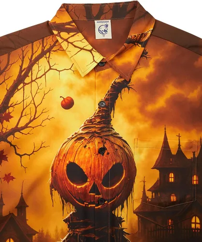 Vista 47 de Camisa de Halloween para Hombre de Hardaddy, de Manga Corta, con Botón, con Estampado Gracioso, Camisa Casual Negro