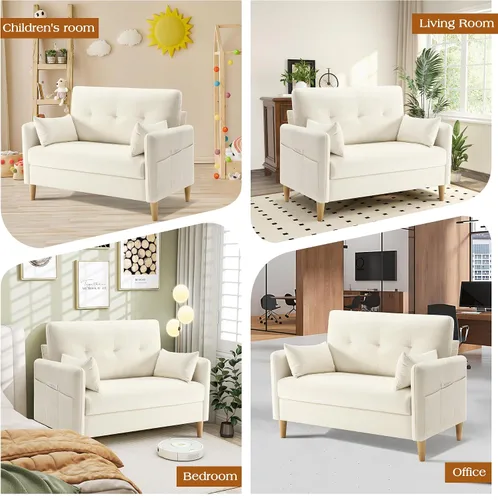 Vista 7 de Hanherry Sofá Loveseat, Sofá Pequeño de 47" para Sala de Estar, Cómodo Asiento de Amor de Tela Chenilla para Dormitorio con Almohada Decorativa