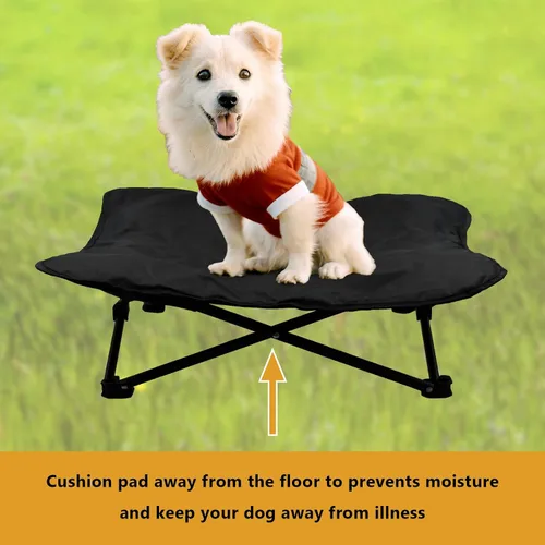Vista 5 de Cama elevada para perro, catre elevado portátil para mascotas para exteriores e interiores, cama plegable para perro con cómoda bolsa de transporte