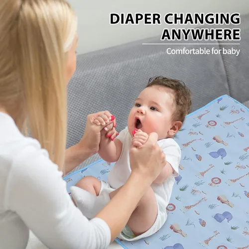 Vista 4 de Cambiador de bebé de cuero vegano - Cambiador portátil lavable, cambiador de viaje plegable para bebé, regalos de ducha para recién nacidos y niños