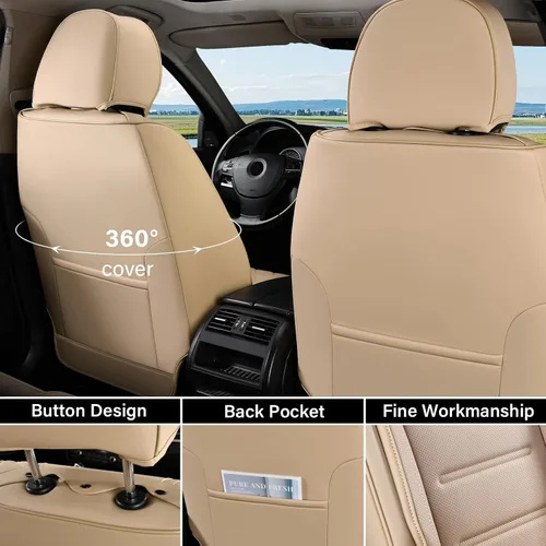 Vista 2 de Coverado Juego completo de fundas de asiento de automóvil, protector impermeable para asiento de automóvil, cojín de asiento de cuero, fundas