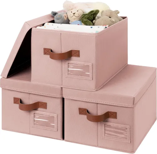 Vista 11 de GRANNY SAYS Cajas de tela con tapas, contenedores de almacenamiento con asas, contenedores de estante para organizar, cajas de almacenamiento extra