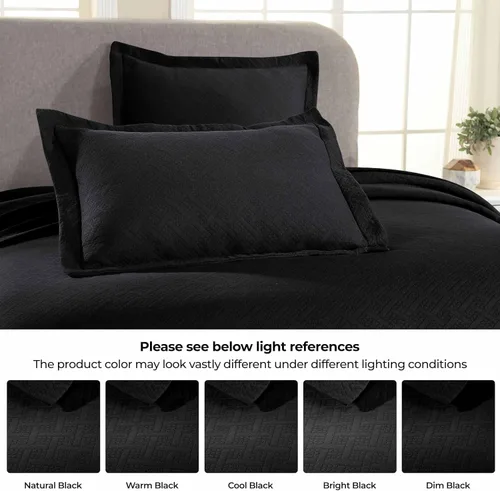 Vista 7 de Superior Colcha de Tejido de Cesta 100% Algodón con Fundas, Ropa de Cama Jacquard Matelassé de Algodón Premium para Todas las Estaciones, Cesta Negro