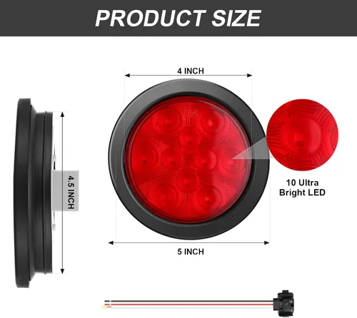 Vista 2 de Retisee 20 luces traseras LED redondas de 4 pulgadas para remolque, 12 LED, impermeables, 4 pulgadas, 12 V, parada de freno, direccional, luces