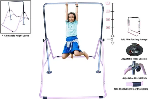 Vista 4 de XINDONGSHENG - Barra de gimnasia atlética expansible para niños, barra de equilibrio para entrenamiento junior, gimnasio, color morado con 2 pies x