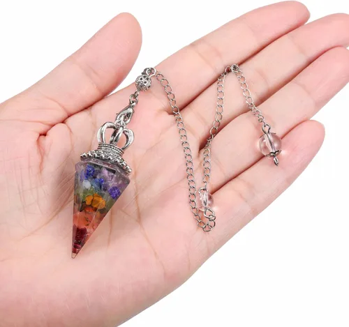 Vista 4 de Jovivi Péndulos naturales de cristal curativo de 7 chakras para radiestesia de adivinación, corona de 6 hechos, piedras de resina puntiagudas