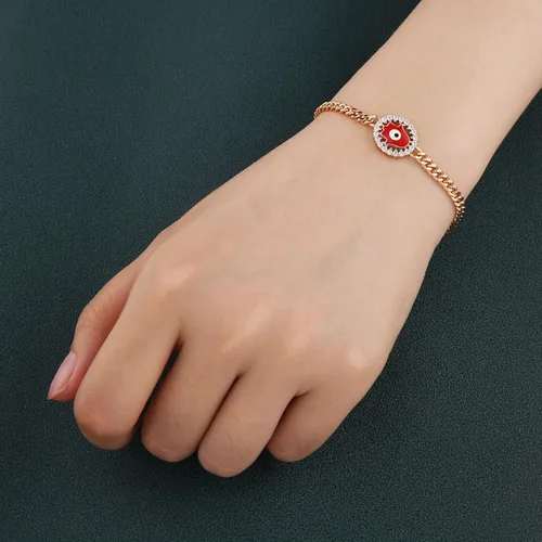 Vista 3 de HZMAN Pulsera de mano de Fátima chapada en oro rosa de 14 quilates para mujeres y niñas, pulsera de protección contra el mal de ojo Hamsa, pulsera