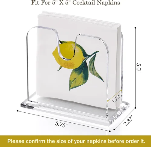Vista 3 de DINGHUO Servilletero de acrílico para cóctel, para la mesa, (12.7 cm x 12.7 cm) Dispensador de servilletas de bebidas transparente con base de 8 mm