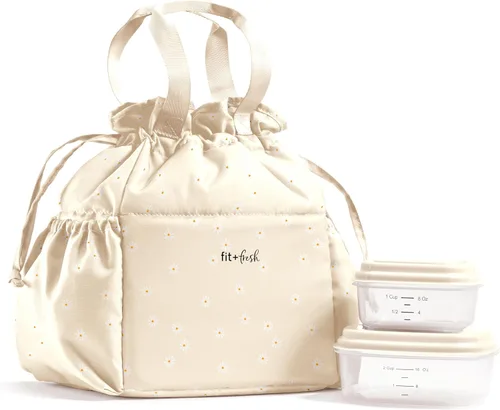 Vista 27 de Fit & Fresh Cromwell Bolsa de Almuerzo con Cordón para Mujeres, Juego Completo de Almuerzo con 2 Contenedores, Resistente a las Manchas, Resistente