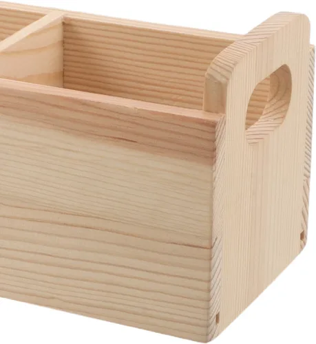 Vista 2 de Wooden Tea Box Organizer with Handle, 3-slot Farmhouse Storage