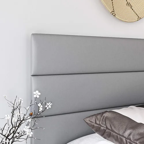 Vista 8 de Boyd Sleep Napoli - Marco de cama plataforma de cuero vegano gris tamaño King totalmente tapizado con cabecero ajustable - Se requiere somier