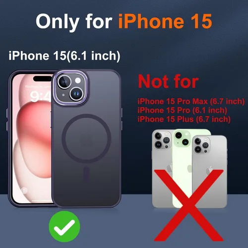 Vista 2 de JAME - Funda para iPhone 15 con 2 protectores de pantalla de vidrio templado [Compatible con Magsafe][Protección de grado militar] Funda delgada a