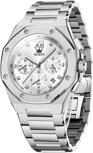 Vista 7 de OLEVS - Relojes de acero inoxidable para hombre, reloj de negocios y vestir de gran tamaño, fácil de leer, analógico, impermeable, luminoso, casual