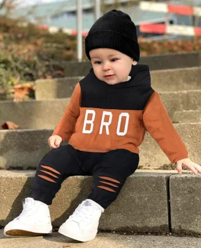 Vista 2 de Endorothii Conjunto de sudadera con capucha y pantalones de manga larga para bebé niño y niño, 2 piezas, ropa de otoño