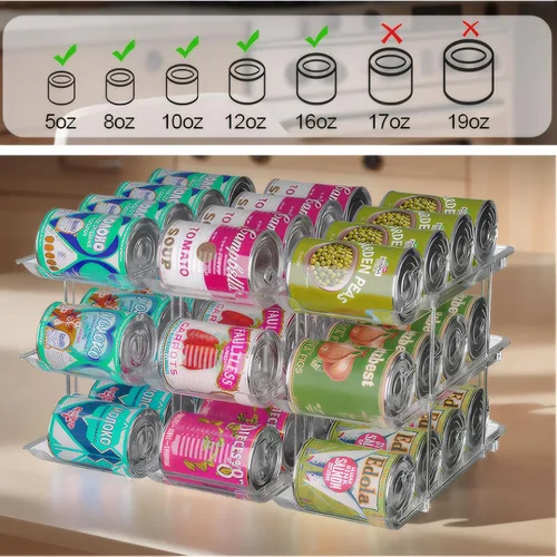 Vista 2 de cjc Organizador de latas para despensa, 3 juegos de 3 niveles organizador de latas para refrigerador, organizadores automáticos transparentes
