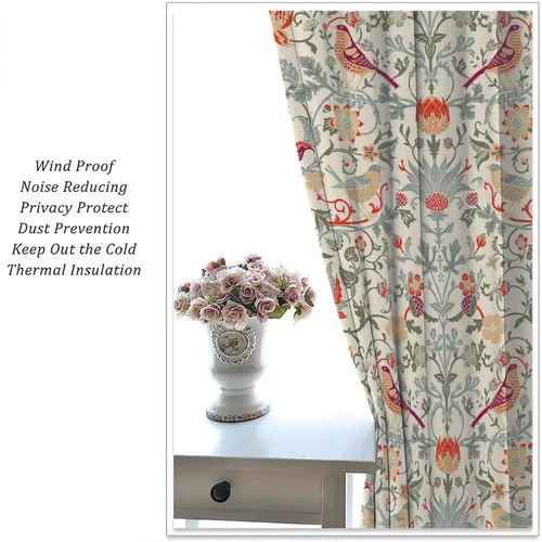 Vista 5 de Cortinas bohemias William Morris con estampado de pájaro retro elegante con estampado de animales, para dormitorio, sala de estar, cortinas opacas