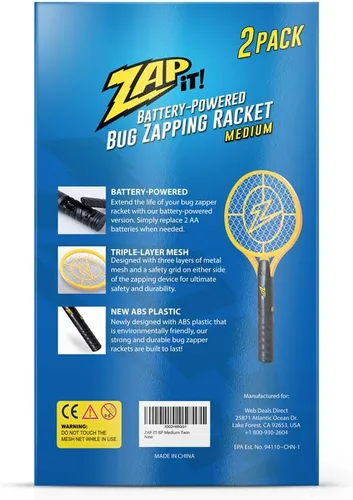 Vista 4 de Zap It Bug Zapper - Raqueta de exterminador de insectos con batería (2 pilas AA incluidas), 3500 voltios, paquete de 2
