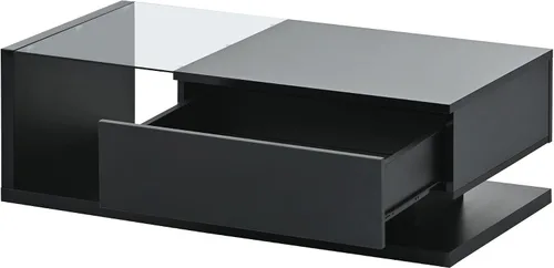 Vista 8 de Mesa de centro moderna con almacenamiento, mesa de cóctel de madera con superficie UV de alto brillo, mesas de centro rectangulares de 2 niveles