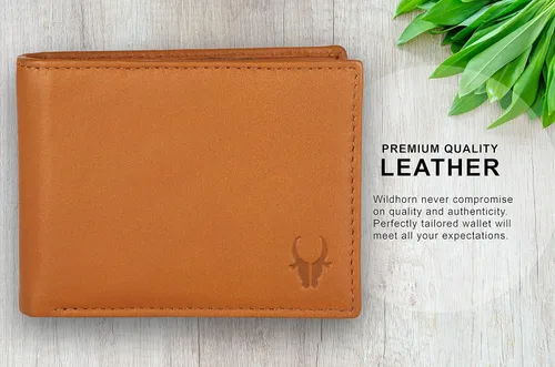 Vista 2 de WILDHORN Cartera de cuero genuino de grano superior protegido RFID para hombres, Coñac
