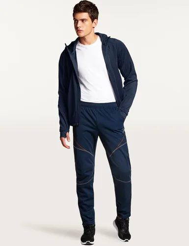 Vista 4 de TSLA Pantalones de ciclismo térmicos resistentes al viento para hombre, con forro polar, pantalones de ciclismo para exteriores, pantalones