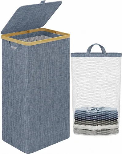 Vista 18 de iEGrow Cesta de lavandería con tapa, cesta grande de lavandería de 110 litros con asa y tapa, organizador de ropa plegable con bolsa interior Beige