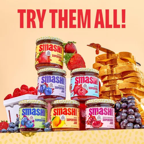 Vista 7 de Smash Foods Jam, Variety Adventure paquete de 3 Sin azúcar añadido, gelatina naturalmente dulce Apto para dieta cetogénica, baja en calorías