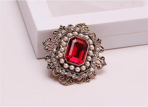 Vista 3 de Broche de perlas de diamantes de imitación vintage, tono dorado, vintage, barroco, rectangular, de cristal, perla, estilo victoriano, bohemio