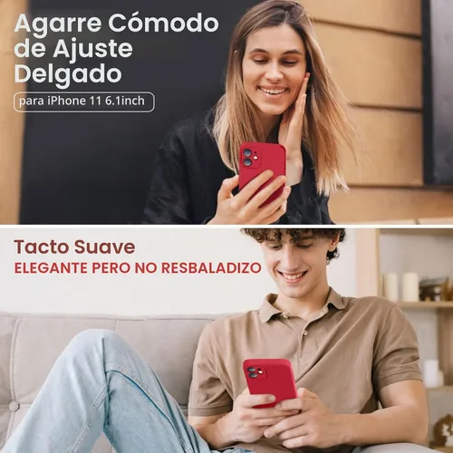 Vista 2 de Vooii Funda compatible con iPhone 11, silicona líquida mejorada con bordes planos, protección de cámara, forro de microfibra antiarañazos suave Rojo