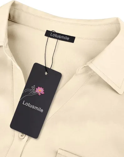 Vista 3 de Lotusmile Camisas de gasa con solapa y botones para mujer, para el trabajo, oficina, negocios, casual, blusa de gasa