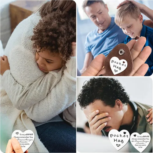 Vista 5 de Ficha de abrazo de bolsillo, regalos de larga distancia, regalo inspirador de doble cara con llavero de cuero