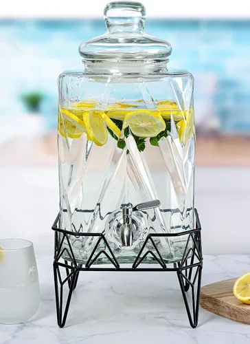 Vista 6 de Glacial Ice Design - Dispensador de bebidas de vidrio con espita SS y soporte, 2.5 galones