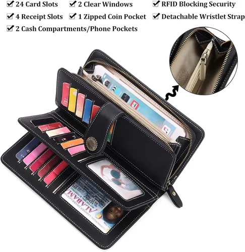 Vista 3 de FALAN MULE Cartera de cuero genuino RFID bloqueo gran capacidad Trifold señoras cartera.