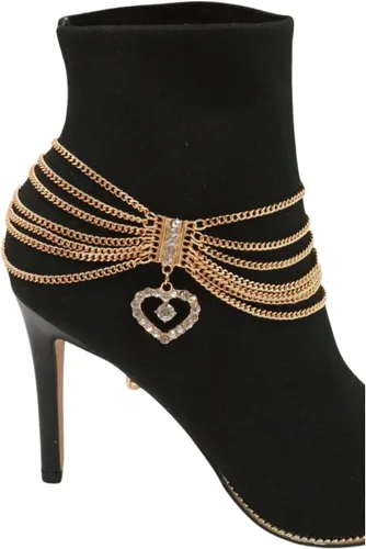 Vista 8 de Pulsera de cadena de metal dorado para mujer, estilo occidental, tobillera con dije de corazón, Metal, Sin gemas.