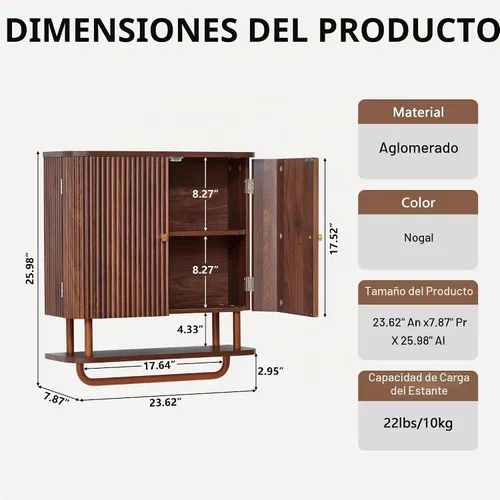 Vista 3 de Gabinete de baño montado en la pared acanalada de 24" W con Nogal